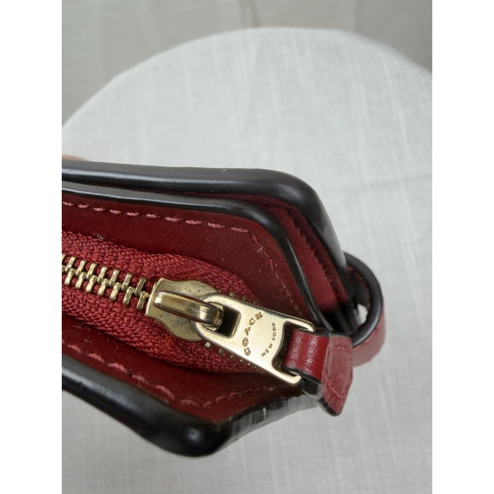 Coach Wallet Womens One Size Brown Red Signature Logo Zip Around Bifold Leather - Picture 3 of 12